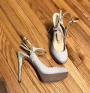 Ivanka Trump Sandals Slingback Pumps Embossed Platform Canvas