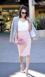 Blush Pink Lace Pencil Skirt