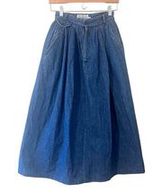 Vintage 80s Ralph Lauren Dungarees Denim Midi Skirt Pockets Zippered Fly Size 6