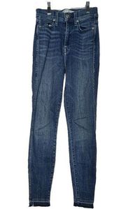 AYR Women’s The Riser Jeans Blue Neon Jupiter High Rise Skinny Medium Raw Hem 25