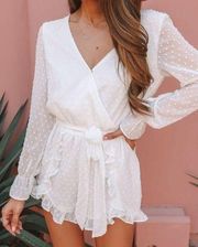 BB Dakota White Swiss Dot Long Sleeve Romper