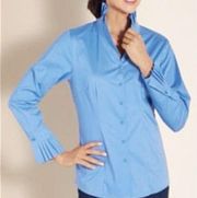 blue Charlize button down dress shirt pleated collar NWOT MED