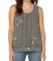 Liverpool Women’s Geometric Floral Scoop Neck Sleeveless Double Layer Blouse - L