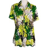 Vintage Fashion Bug Button Down Shirt XL Plants SS Semi Sheer Vacation New