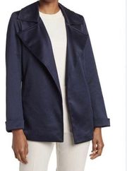 Adrianna Papell Womens Open Front Trench Jacket Blue Back Yoke Collar M New