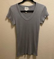 Michael Stars For Anthropologie Silver Metallic V-Neck Short Sleeve Tee One Size