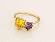 Ettika Ring Size 7 Gold Amethyst Yellow Cubic Zirconia CZ Heart Statement Jewelr