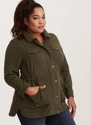 Torrid French Terry Knit Utility Shirt Jacket Olive Green Pockets Womens 2X XXL