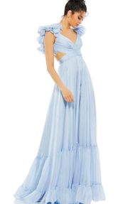 NWT  Ruffled Tiered Cut Out Chiffon Gown Dress