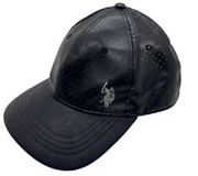 Black Faux Leather Logo Embroidered Snapback Hat Cap Perforated