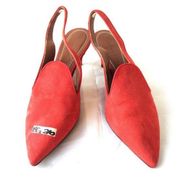 Polo Ralph Lauren Women's Red Pointed Toe Kitten Heel Slingback Pumps Size 9B