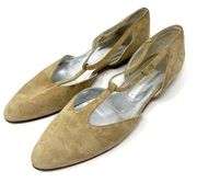 PERRY ELLIS vintage neutral suede t-strap flats, made in Italy, size 7.5AA