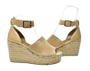 Gianni Bini New Big Spender Leather Espadrille Wedges Neutral Tan Size 9