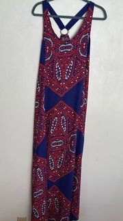 Ella Moss Fez Kaleidoscope Maxi Dress Paisley Print Women Royal  Blue Red