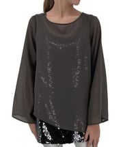 NEW DG2 Diane Gilman Asymmetric Blouse Sequin Tank Size Small Charcoal Gray Grey