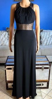 Morgan & Co Black Illusion Waist Maxi Dress Gown 5/6