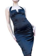 Retro Vintage Stretch Satin Bodycon Pinup Girl Mob Wife Halter Mini Dress Small