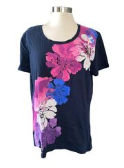 T-shirt 100% cotton floral print sequins short sleeve size XLarge