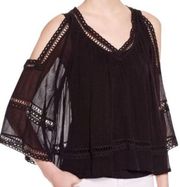 Rebecca minkoff black cold shoulder crochet trim gauzy blouse xs