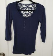 Almost Famous shirt navy blue size S small. Lace detail on back