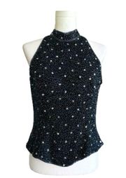 Sean Black Blue Beaded Silk High Neck Sleeveless Evening Formal Top Large NEW