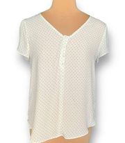 Philosophy Republic Shirt White Black Polka Dot Tulip Sleeve Button Up Vneck