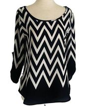 VTG A’Gaci Blouse Black White Chevron Sheer Made In USA Sz S Vintage Classic, S2