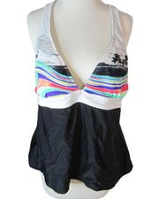 Op White Black Padded Triangle Tropical Bikini Top Size XL 15-17