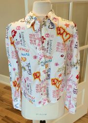 Luella For  White Graffiti Shirt Button Down M Fits Like A Small