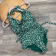 Modcloth green ditzy floral printed ruffle one piece swimsuit