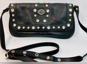 Harley Davidson Black Leather Studded and Rhinestone Small Crossbody Purse EUC