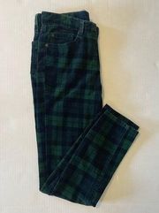 Joe Fresh slim green & blue plaid corduroy pants size 2