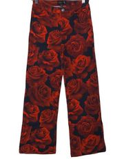 dELiA*s Dolls Kill Somebudy To Luv Wide Leg Jeans Flare Red Roses High Rise S