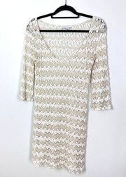 Vintage Jordan Taylor Knit Metallic Gold White Sheer Dress Swim Cover Up Medium