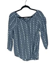 Chaps, 100% Cotton Ladies Top, Blue and White Eyelit, Large