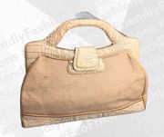 Brahmin Linen & Embossed Leather Beige Satchel