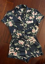 Victoria's Secret Dream Angels Satin Button-Front Romper Navy Pink Floral Size S