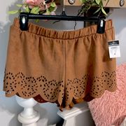 Faux Suede Shorts scalloped Western Vibe Brown Womens Medium