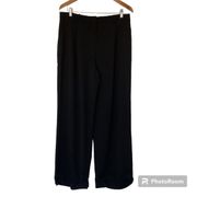 New York Virgin Wool Black Wide Leg Cuffed Trousers Size 12