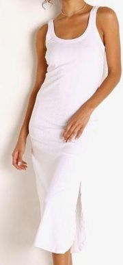 Vitamin A Swim West Organic Cotton Blend Ribbed Tank Midi Maxi Dress Light Pink