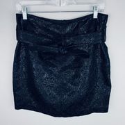 BCBG Maxazria Womens 8 Shiny Fancy Metallic Black Belted Lined Pencil Skirt