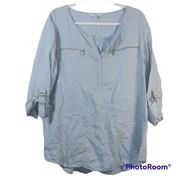 Company by Ellen Tracy Chambray Linen Roll Tab Sleeve Top Size XL