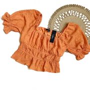 Lulu’s Short Sleeve Shirred Ruffle Crop Top