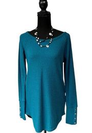 Cloud Chaser Teal Waffle Knit Long Sleeve Top - Small