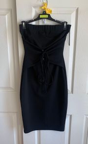 Black Strapless Corset Front Midi Dress 