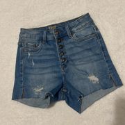 True  Craft Cut Out Denim Buckle Shorts