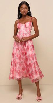 Alluring Invite Light Pink Floral Pleated Bustier Midi Dress