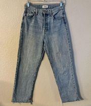 Pistola High Rise Straight Leg Distressed Raw Hem Light Wash Denim size 26