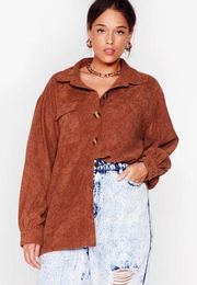 NastyGal button front long sleeve corduroy shacket copper color