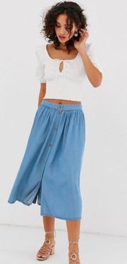 Vera  Denim Midi Skirt With Buttons